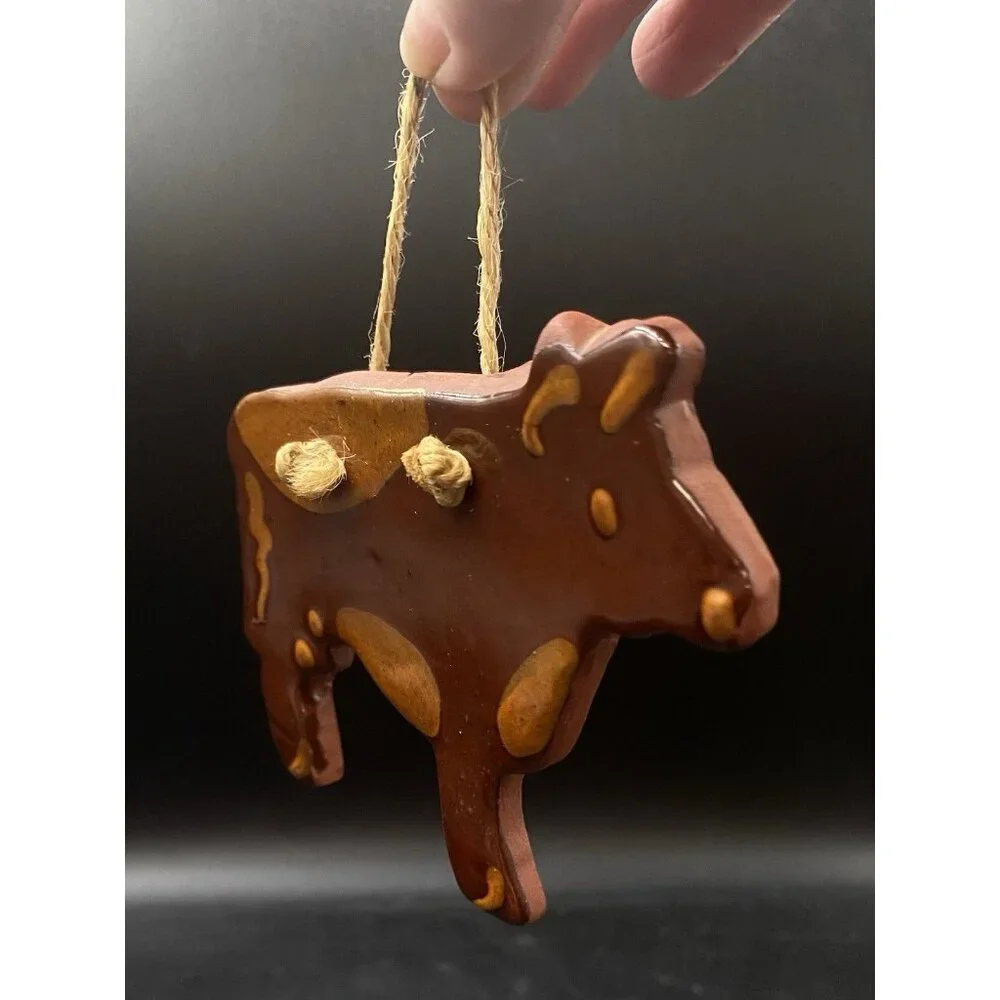 Foltz Pottery Cow Ornament Redware Vintage